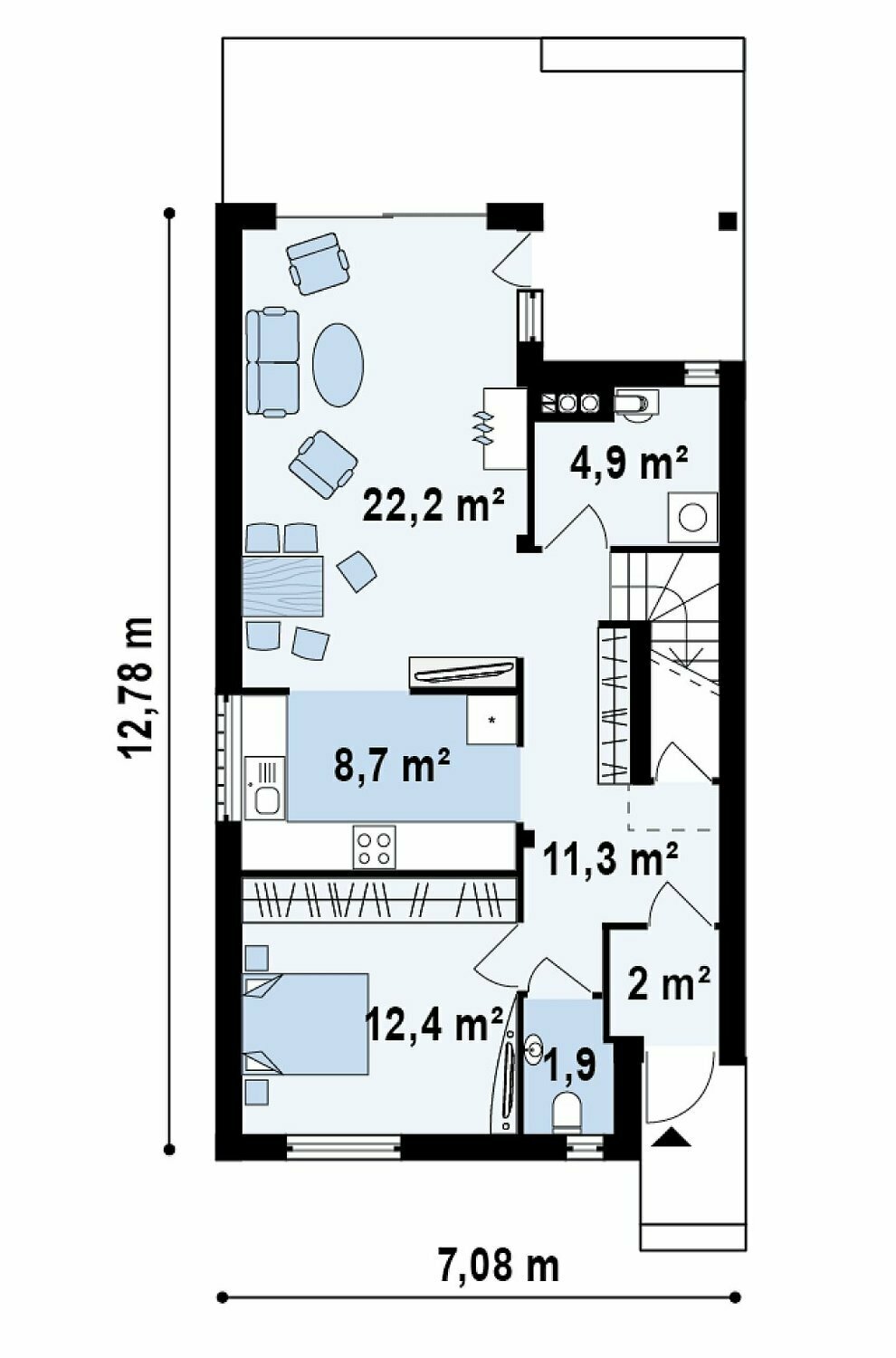 Дом ГБ-126 с мансардой - план первого этажа